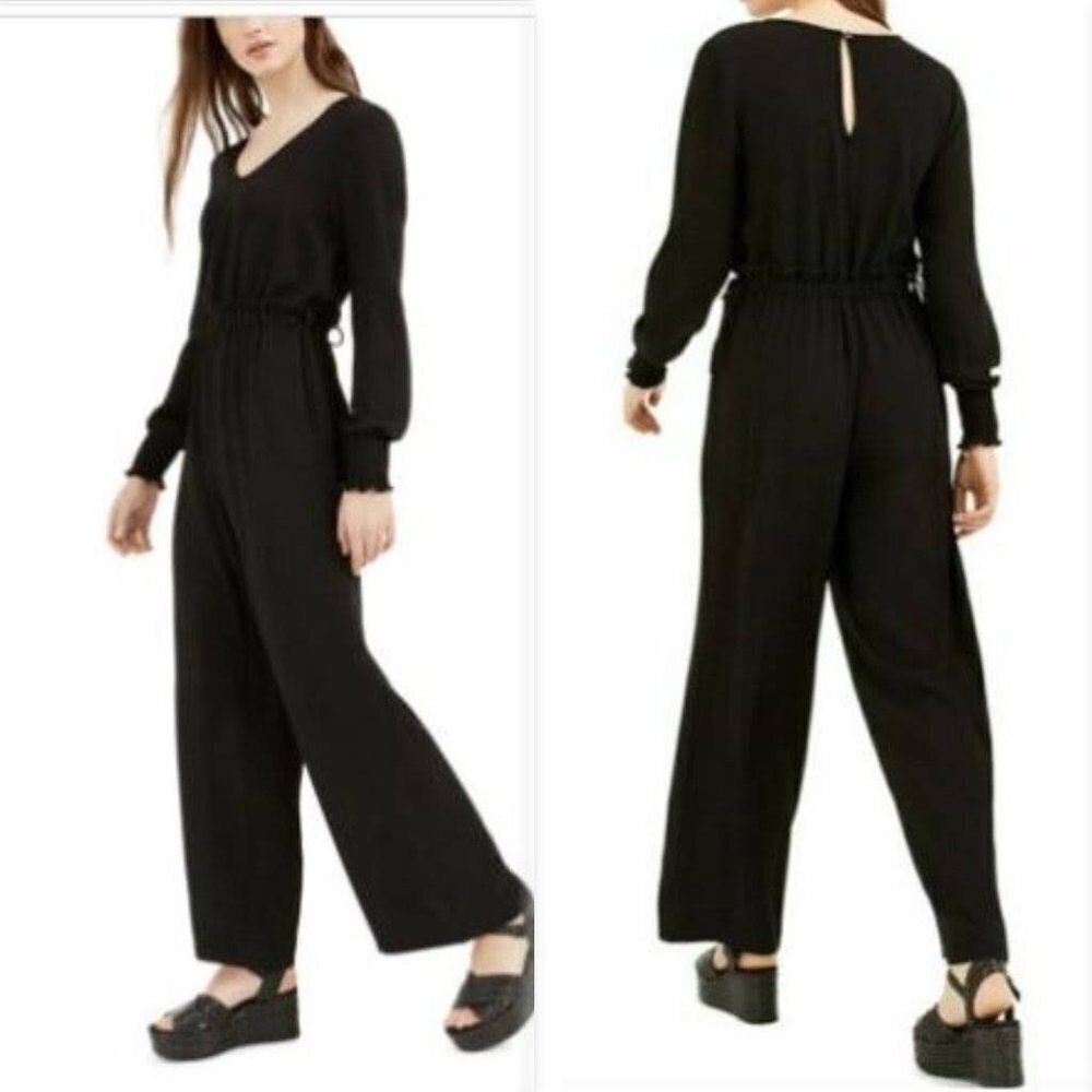 NWT Ultra Flirt Women's Textured Paperbag Jumpsuit Black Size XL